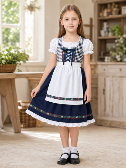 Plaid Bavarian Dress with Bonnet