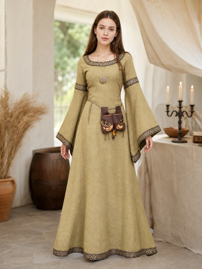 Medieval Long Dress with Pendant and Bag
