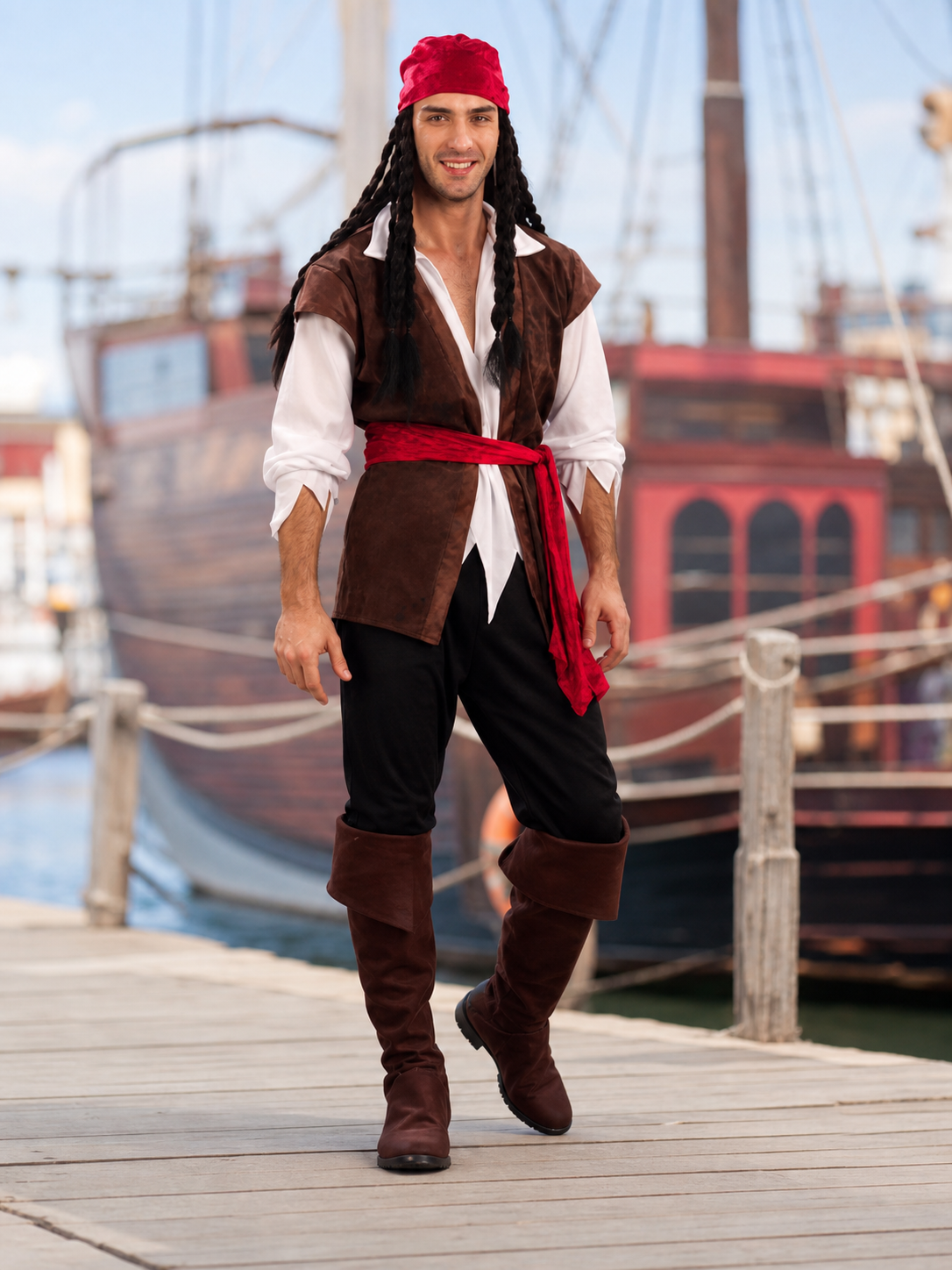 Adult Caribbean Pirate Costume, 6 Pieces