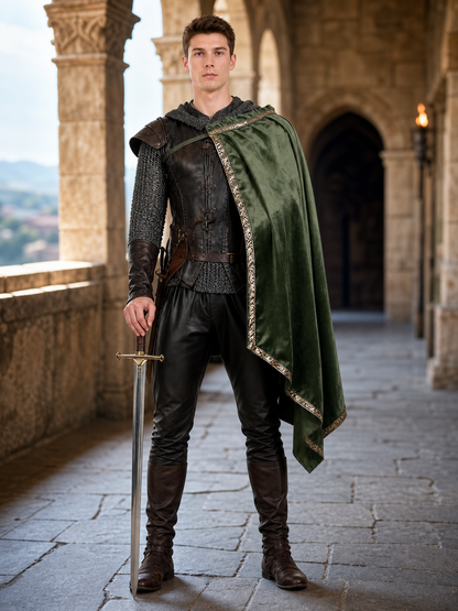 Green asymmetrical long carnival cape