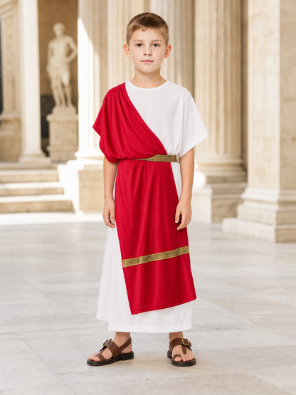 Ancient Greek Costume with Red and Gold Ribbons