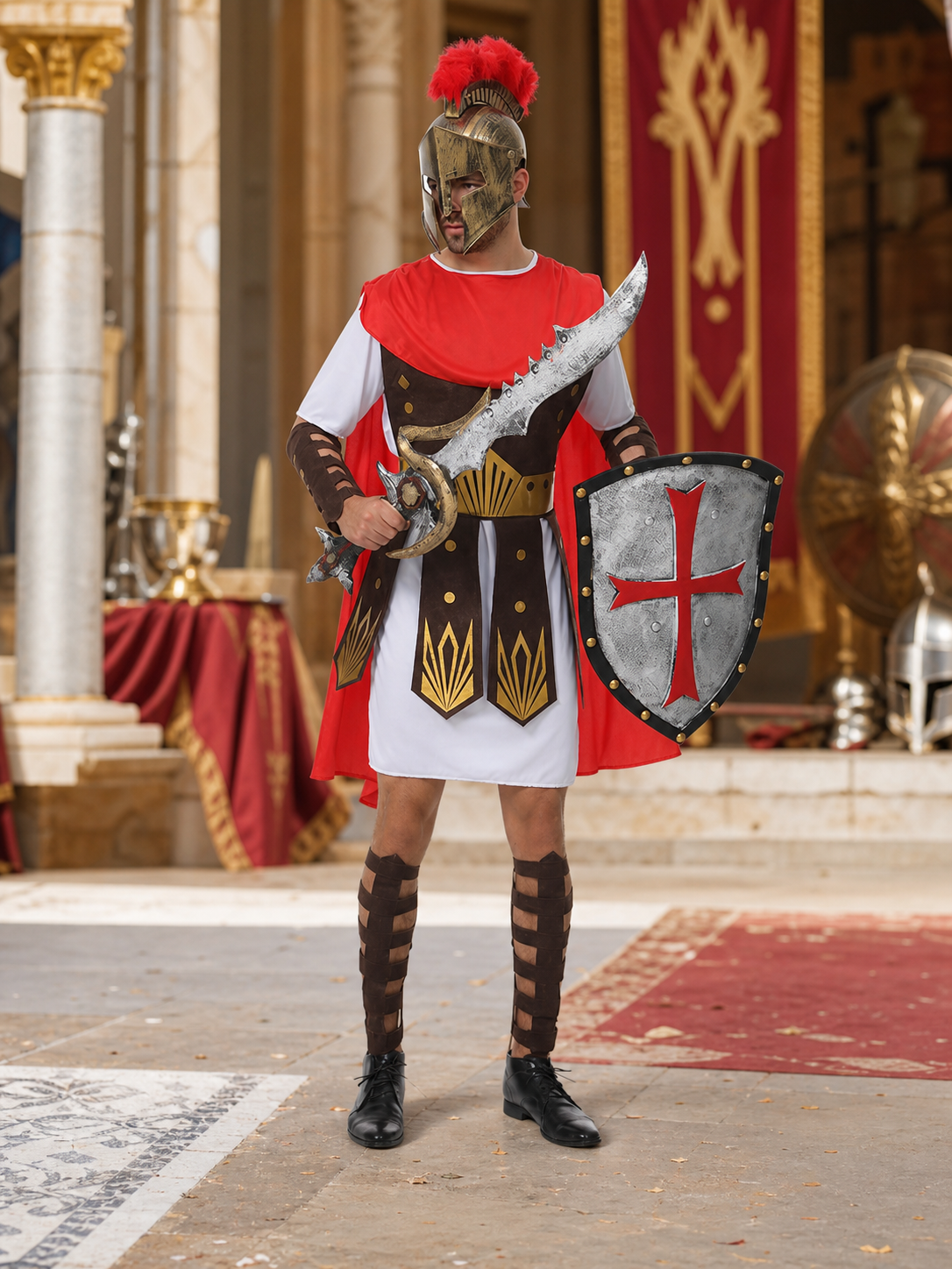 Roman warrior costume with shield and sword for cosplay