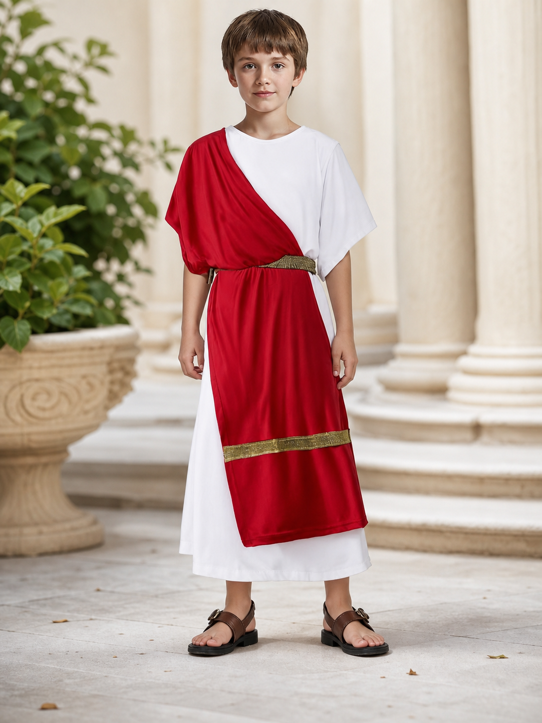 Ancient Greek-Style Costume with Red Draping