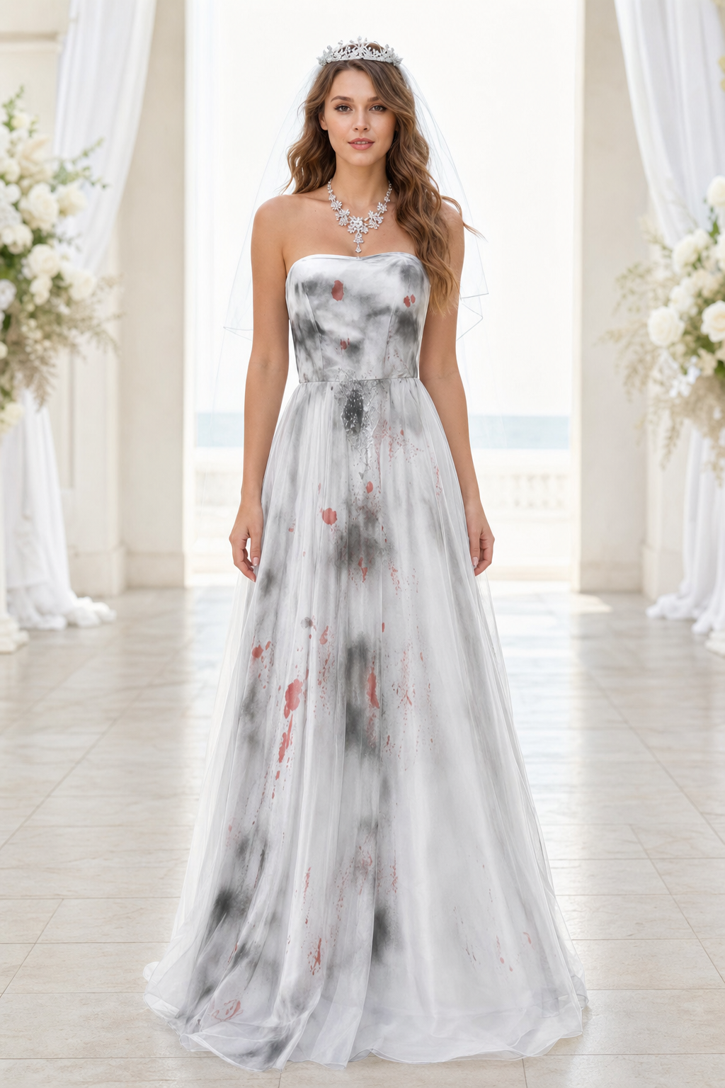Gothic vampire Halloween costume with veil
