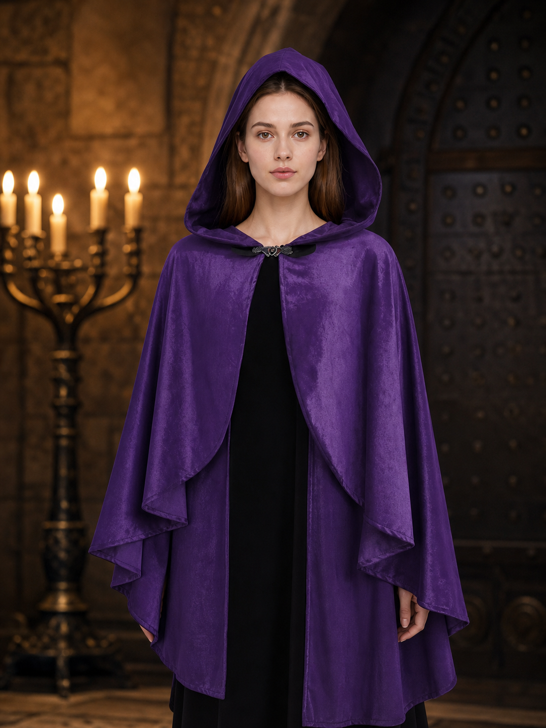 Purple Hooded Medieval Costume Cloak