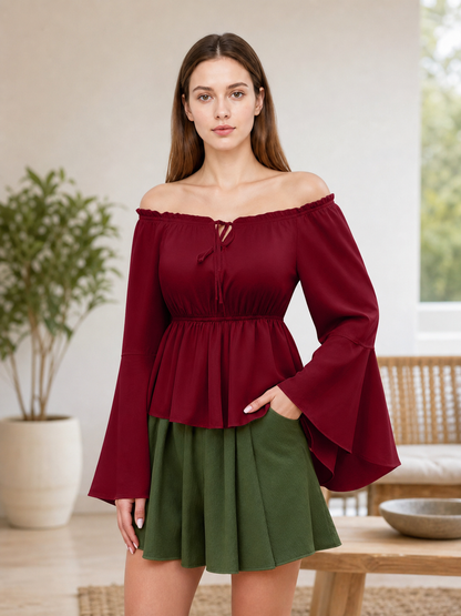 Off-the-Shoulder Blouse with Flared Cuffs