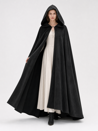 Long black hooded costume cloak