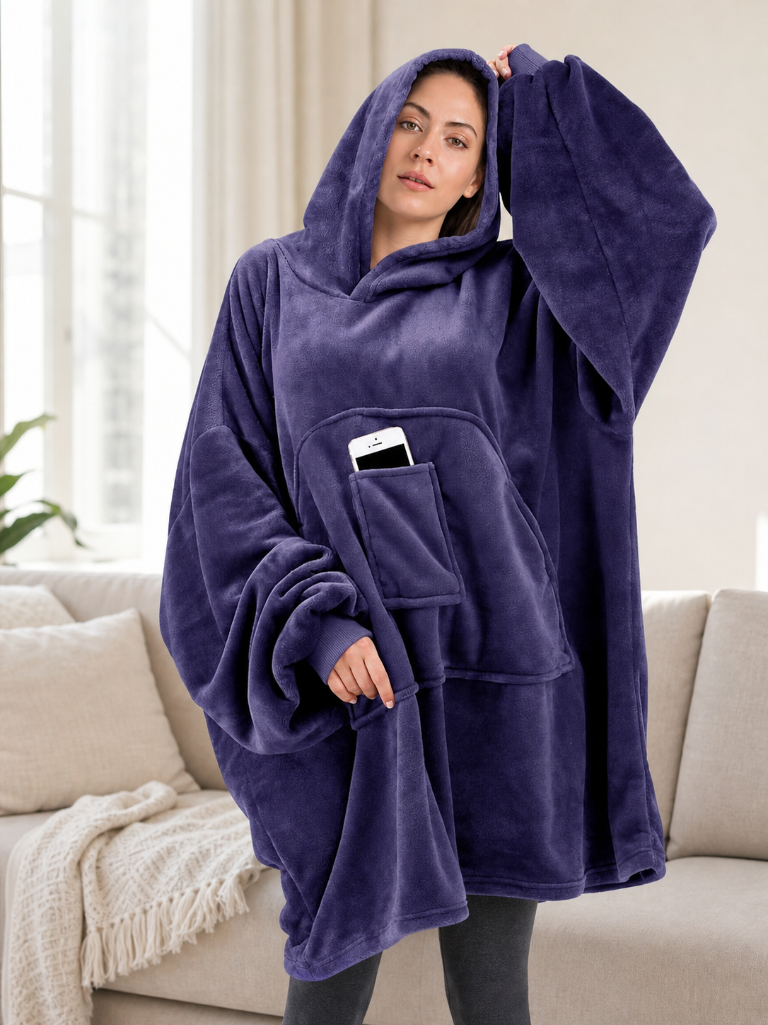 Oversized Hooded Blanket, Dark Purple