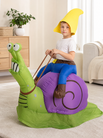 Inflatable snail costume with shell and hood
