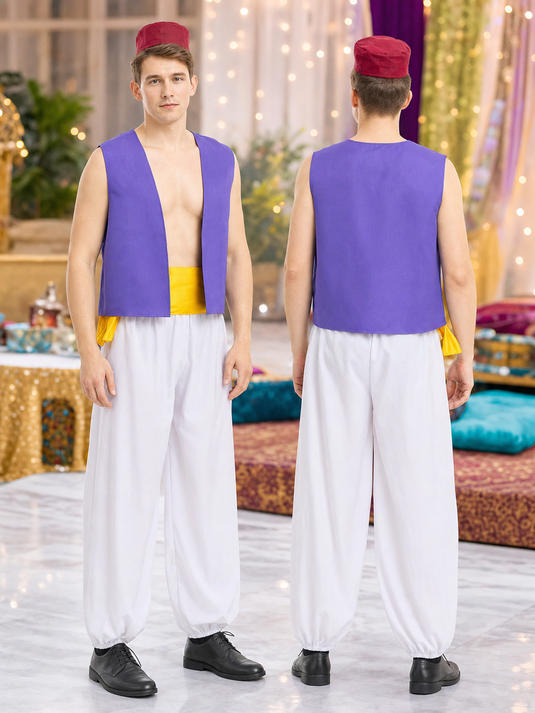 Aladdin Costume with Vest, Harem Pants, and Sash