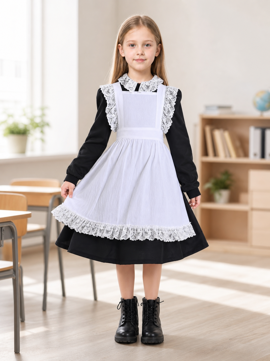 Black and White Maid Costume with Apron