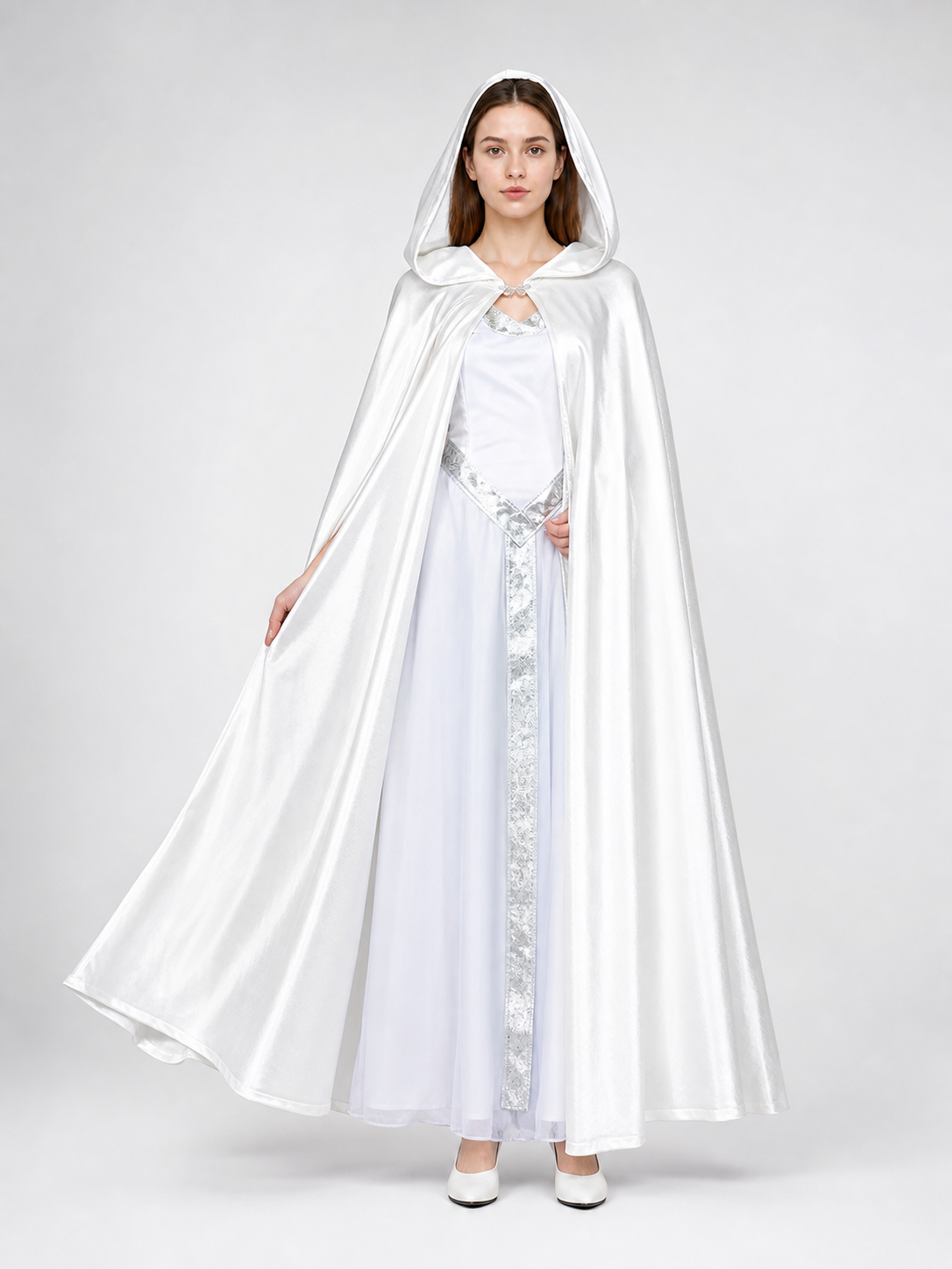 White Hooded Costume Cape, Medieval