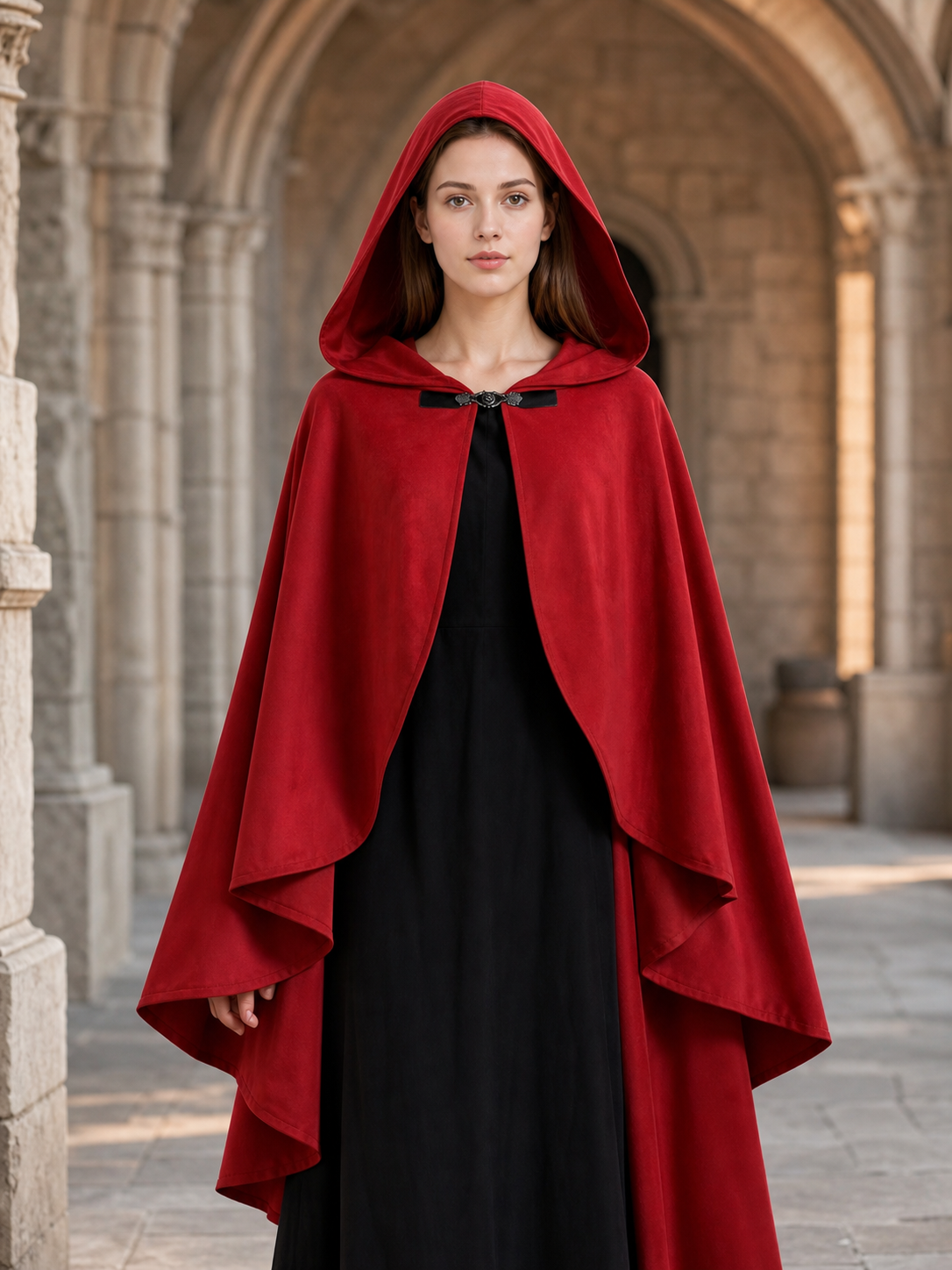 Red medieval carnival cloak with hood