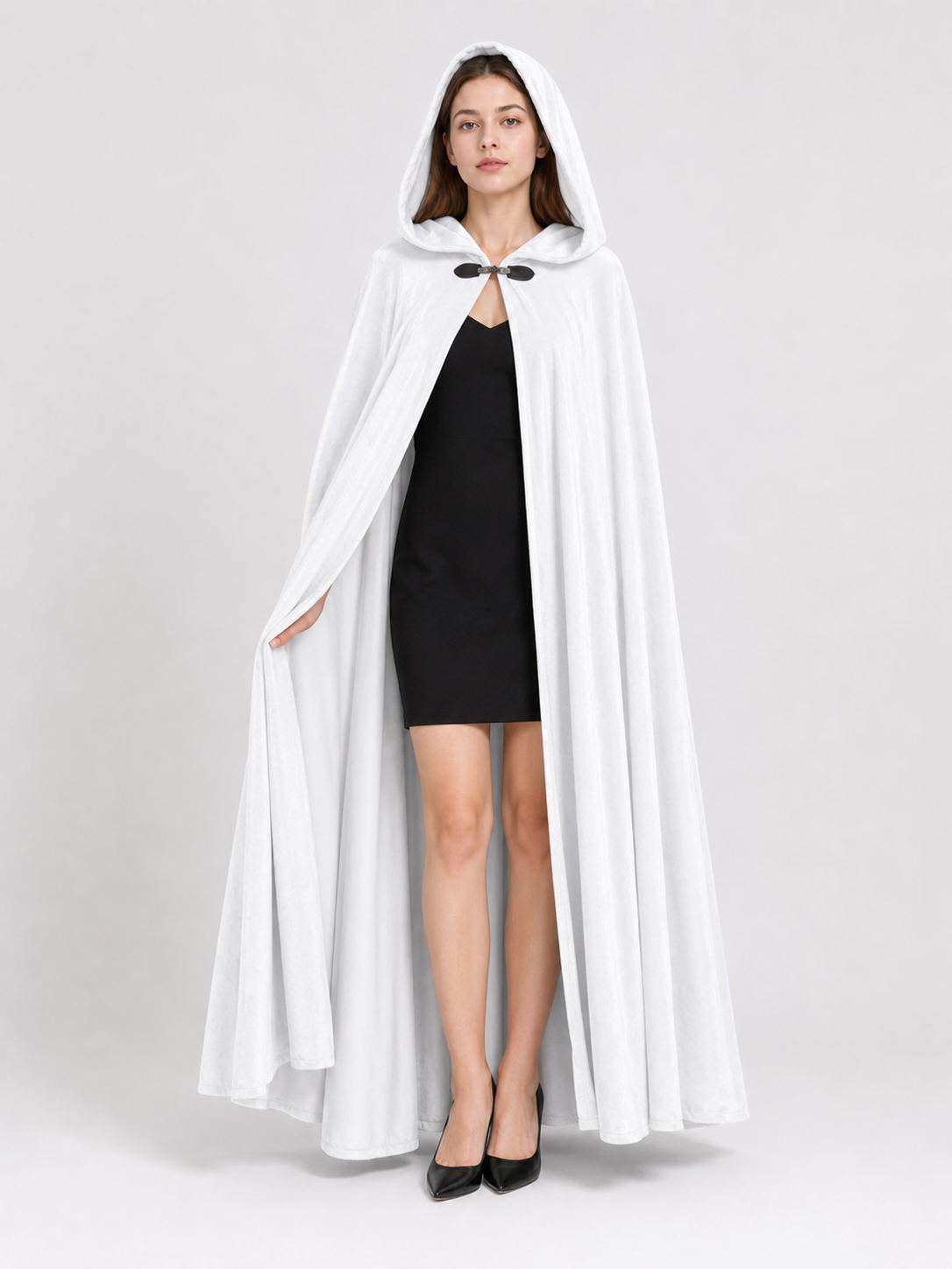 Long White Hooded Carnival Cloak