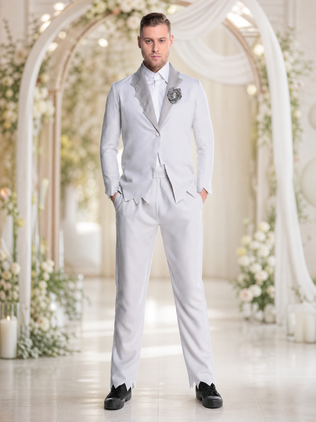 Wedding Suit with Shirt, Bow Tie, and Brooch