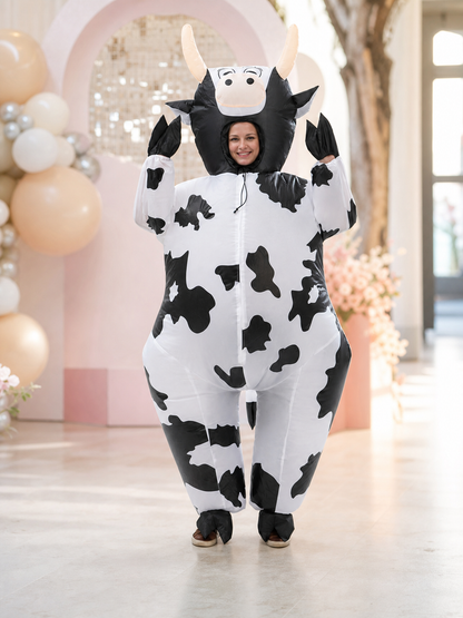 Cow costume jumpsuit with hood