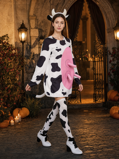 Adult Cow Costume with Headband, Tail, and Leg Warmers