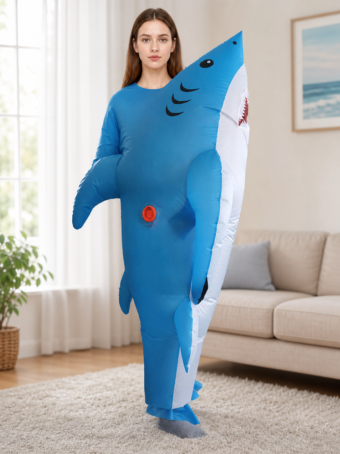Blue Inflatable Shark Costume, One Size