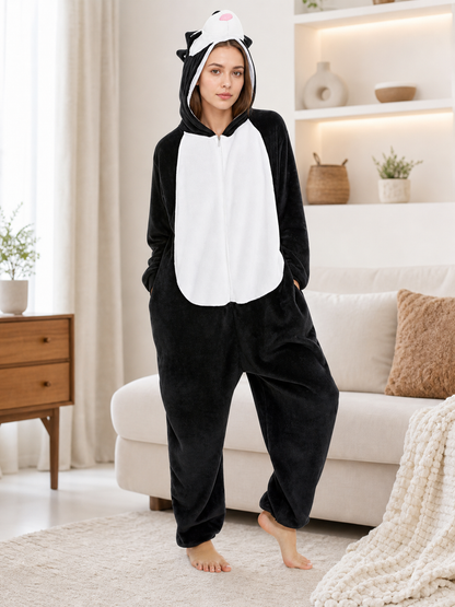 Black-and-White Husky Kigurumi with Hood and Ears