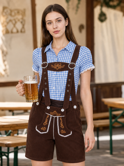 Folk-Style Set: Shirt and Suspender Shorts