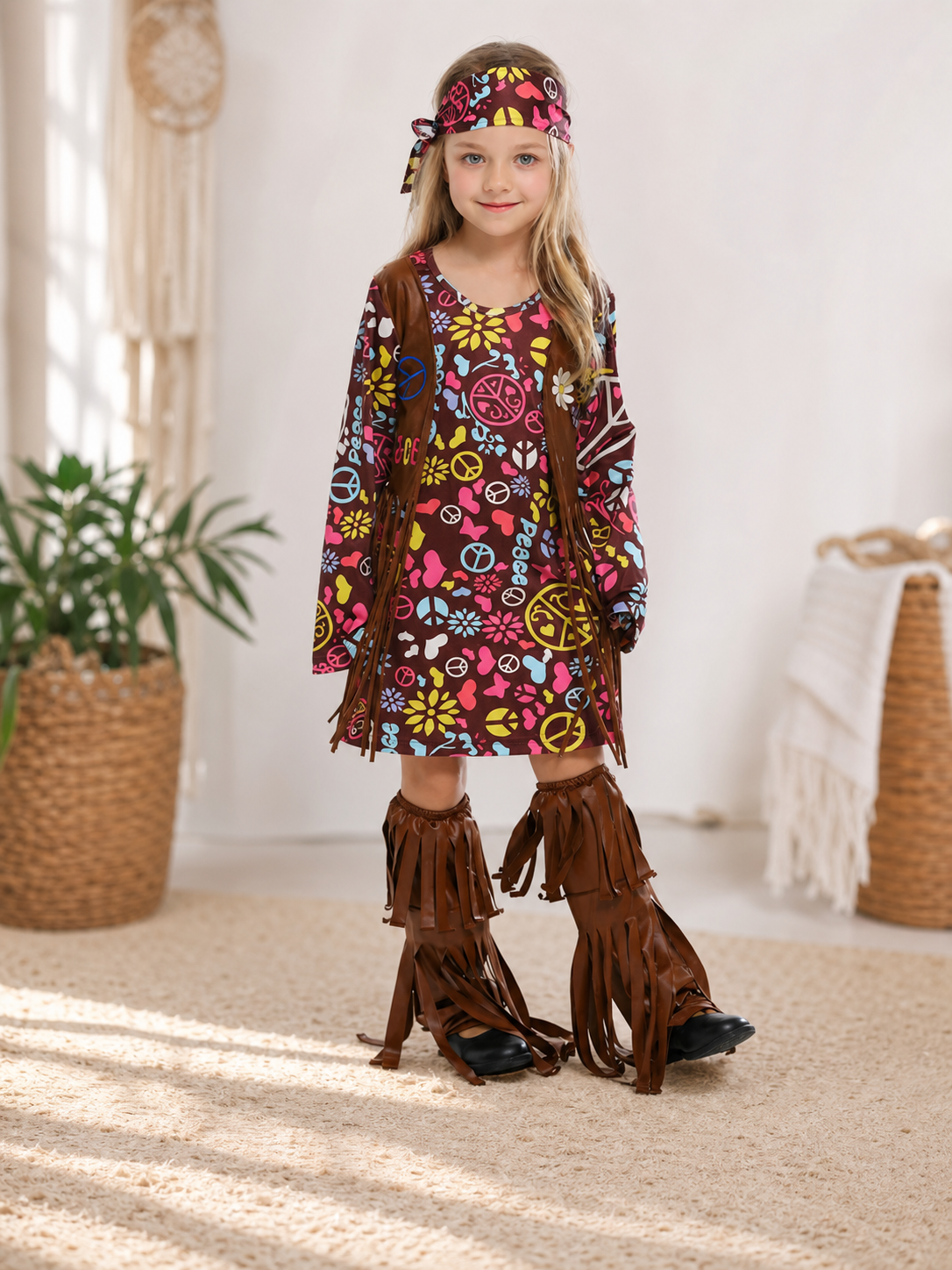 Carnival costume with fringe and colorful print