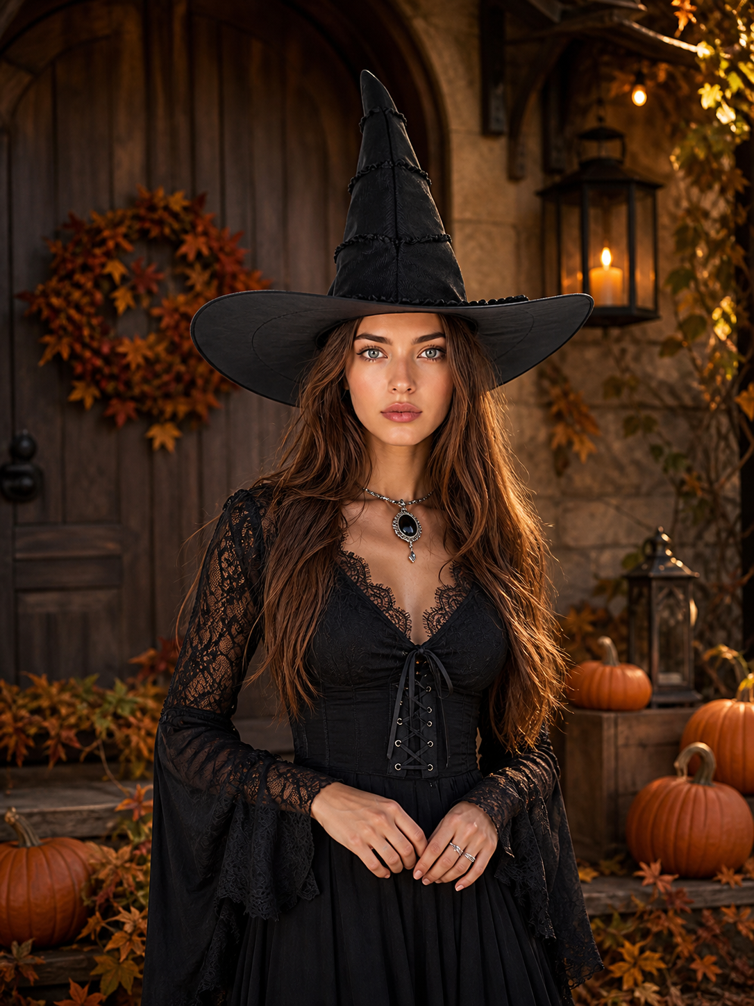 Black Halloween Witch Hat With Glossy Surface, Tall Pointed Crown And Wide Floppy Brim For Witch Cosplay Costume Party Accessory