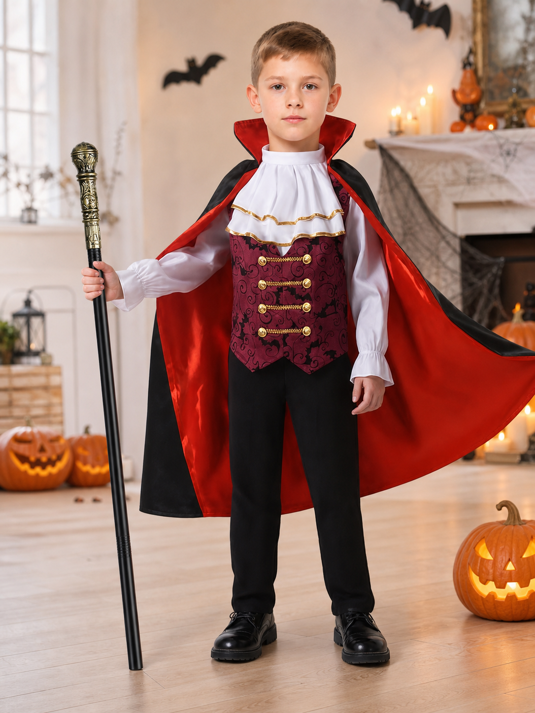 Vampire costume with cape and cane