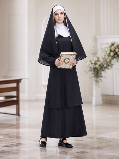 This nun costume is designed for a distinctive themed look and is suitable for costume parties, stage performances, themed events, Halloween, and other occasions when you want to add recognizable details to your outfit. The set comes in a c