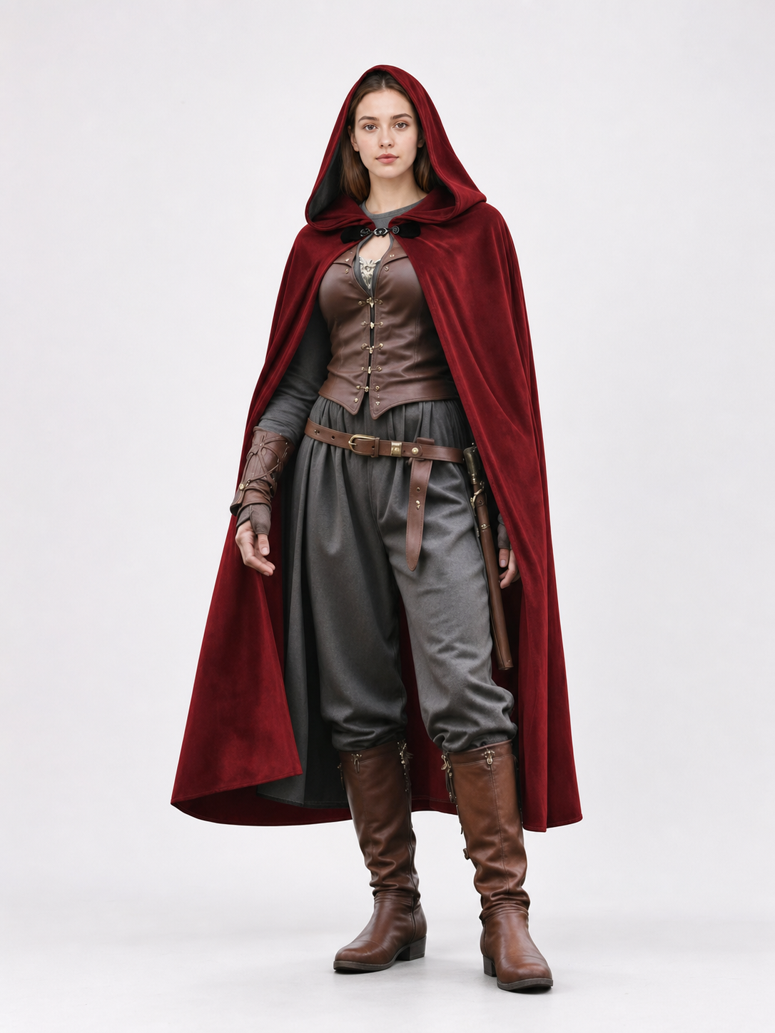 Burgundy Medieval Hooded Costume Cloak
