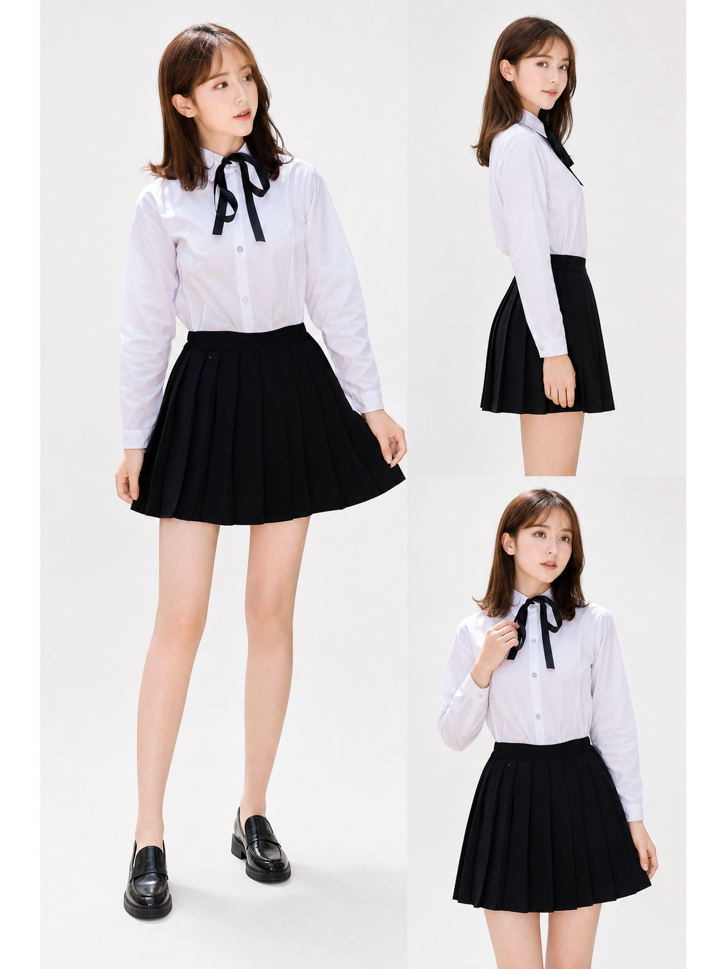 Black pleated mini skirt in a school style