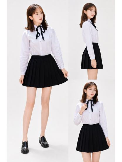 Black pleated mini skirt in a school style