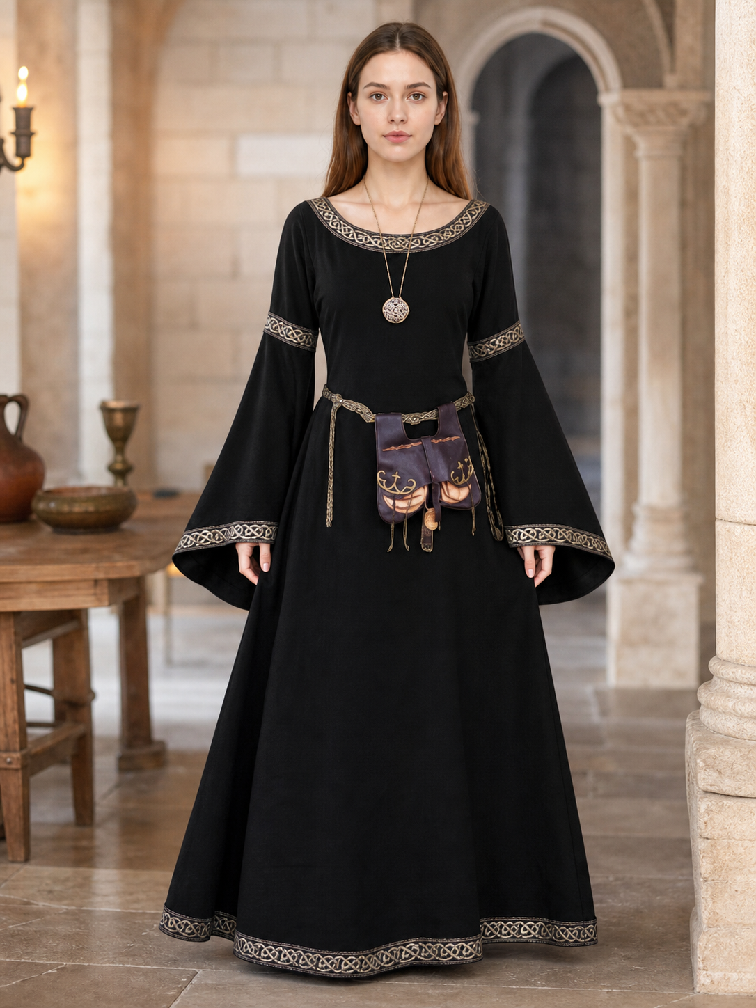 Medieval Dress with Belt and Bell Sleeves