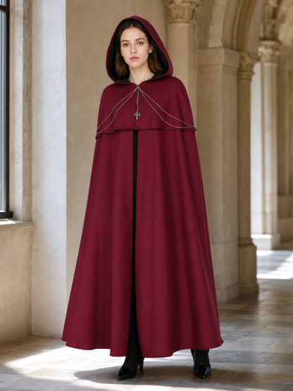 Gothic Hooded Cloak with Pendant for Cosplay