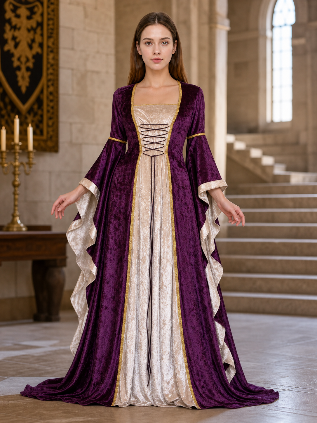 Medieval-Style Dress with Flared Sleeves