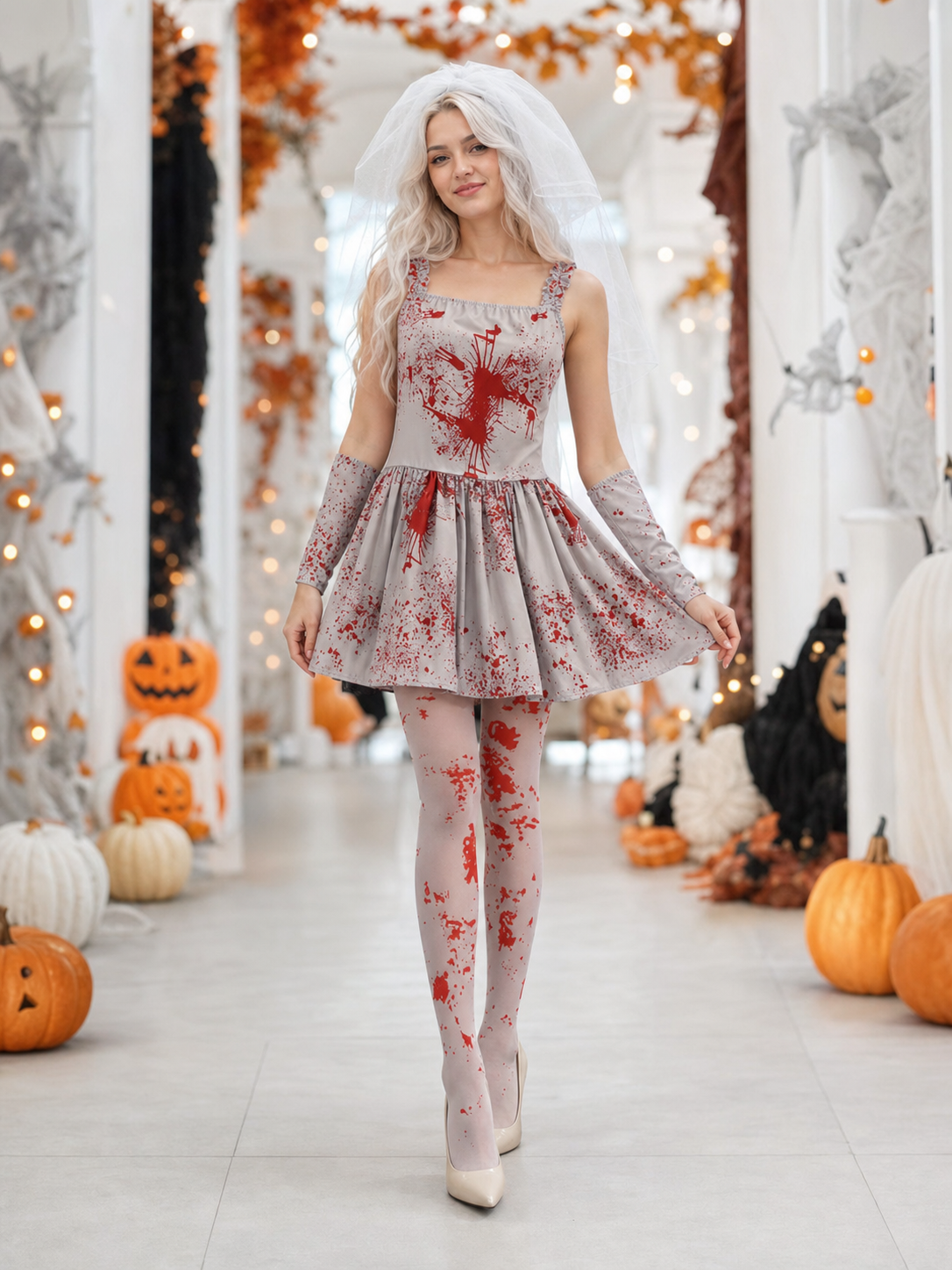 Halloween vampire costume with veil and gloves