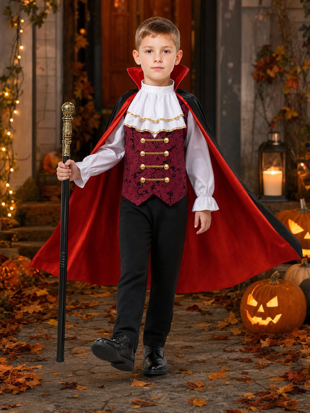 Vampire costume with cape and cane