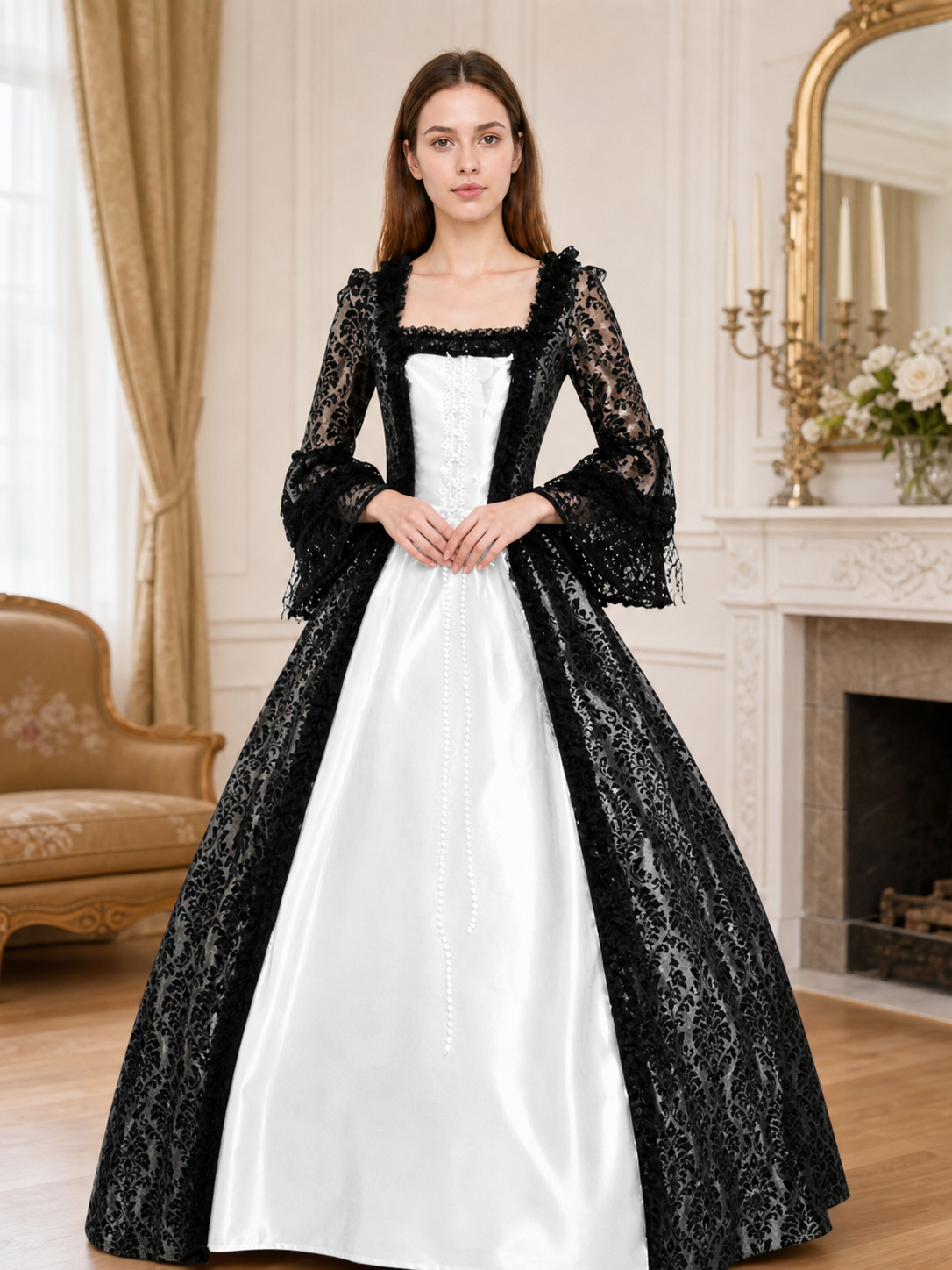 Gothic vintage floor-length dress with sleeves
