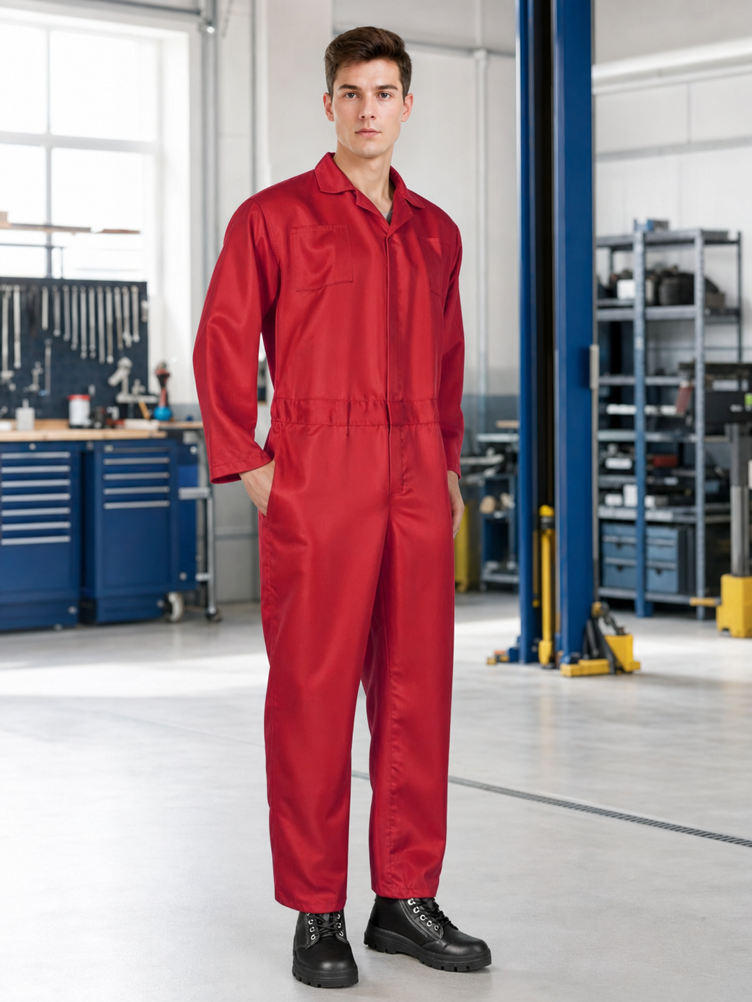 Red Miles Long-Sleeve Jumpsuit