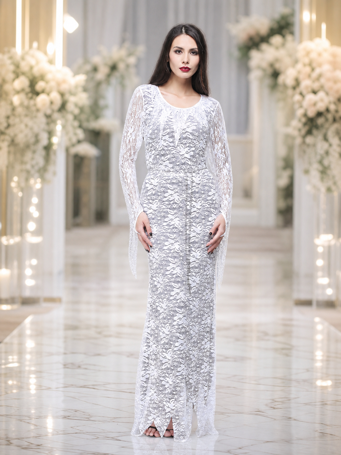 Floor-Length Lace Costume Dress for Halloween