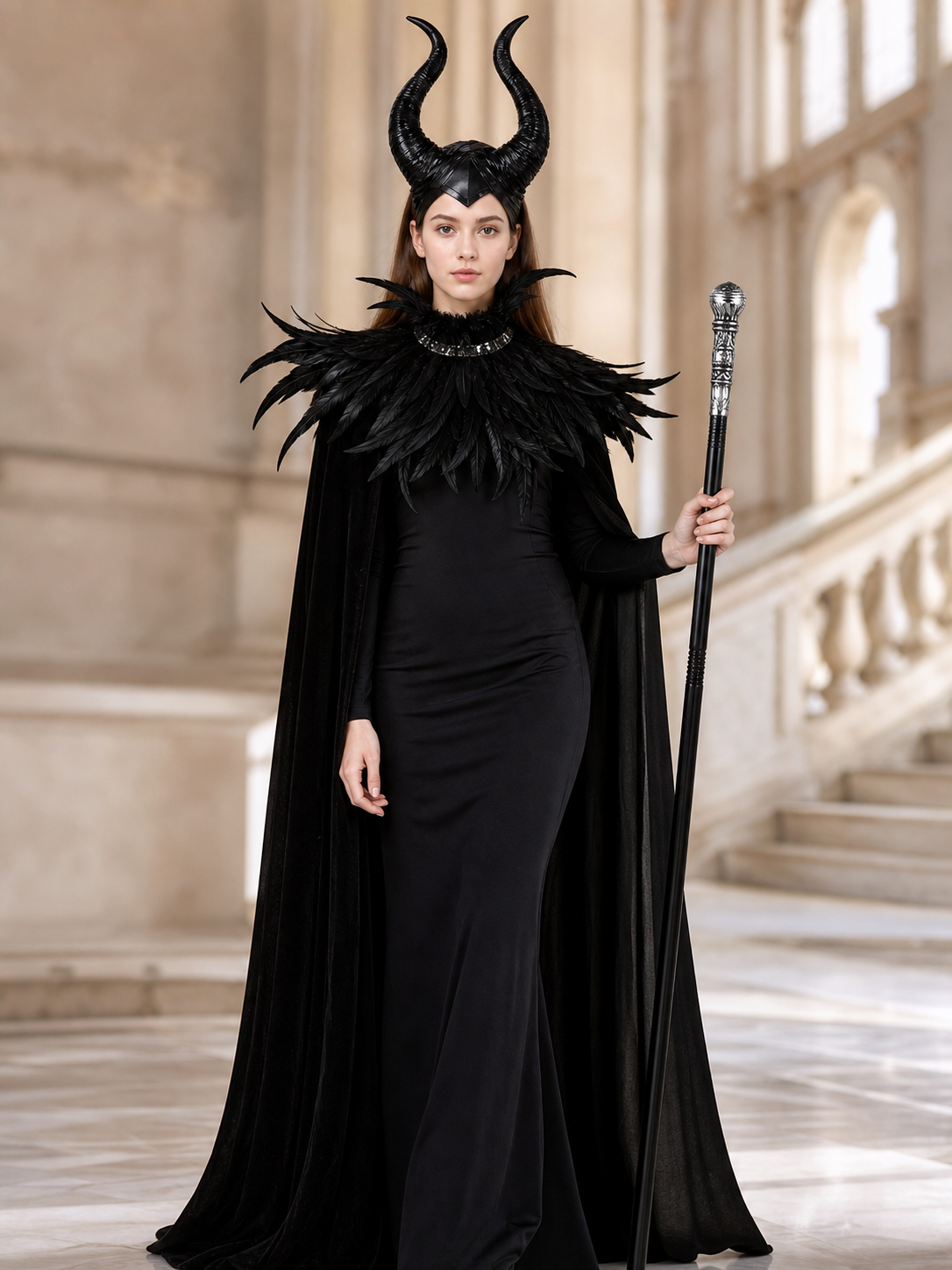 Black cape with scepter, dark fantasy-style set