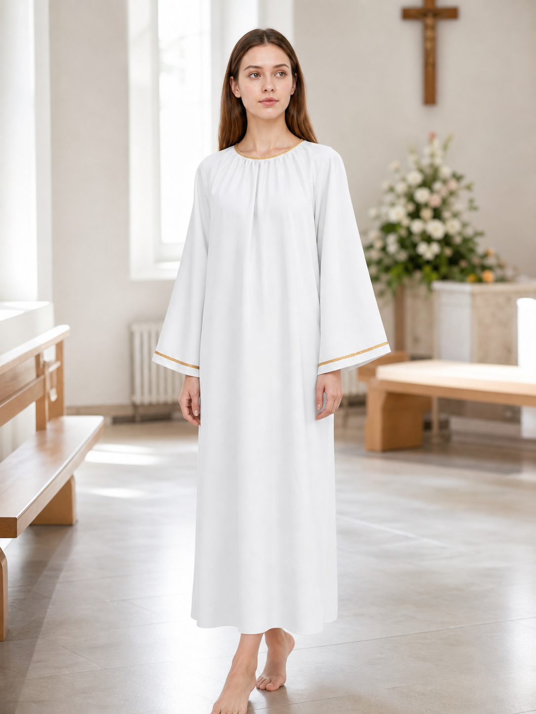 White Cosplay Cloak with Gold Trim