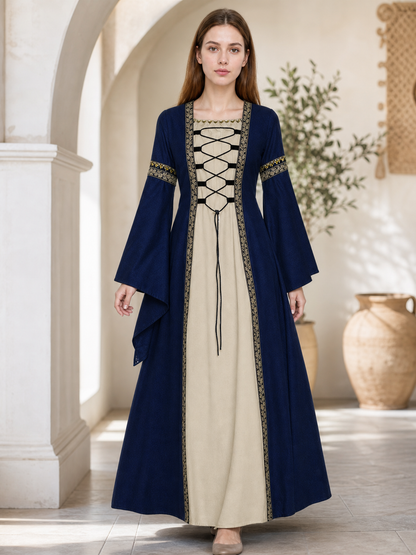 Long medieval dress with flared sleeves