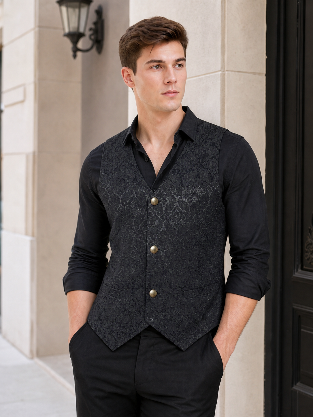 Short Vintage Jacquard Vest