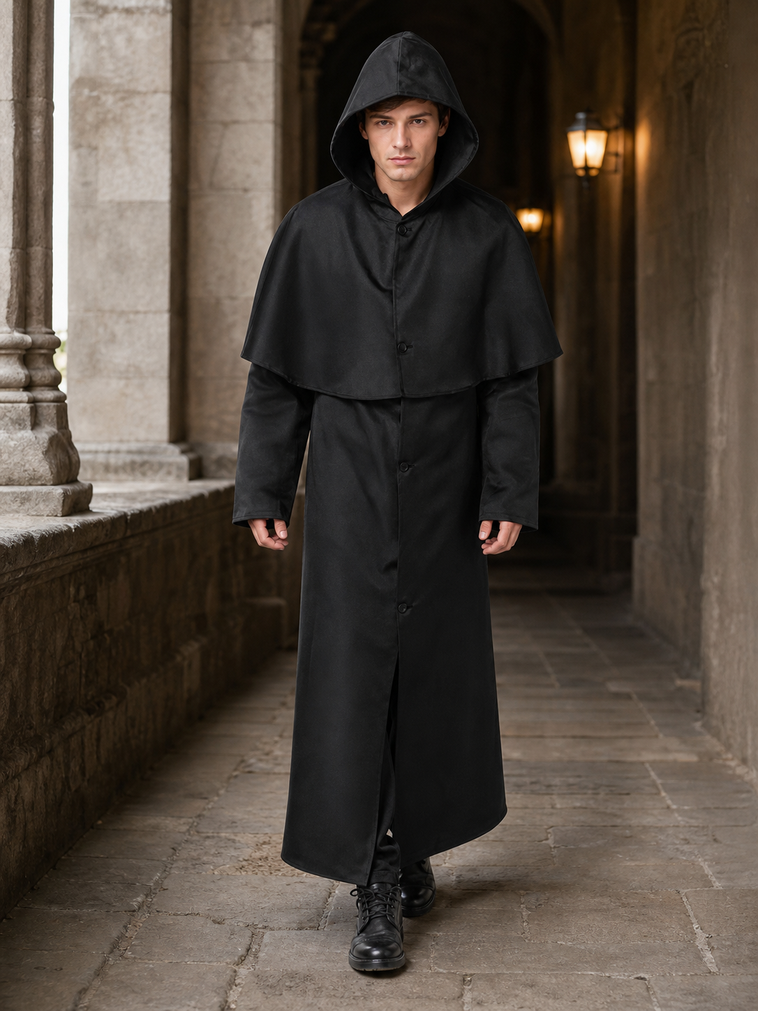 Long Black Hooded Cloak for Cosplay