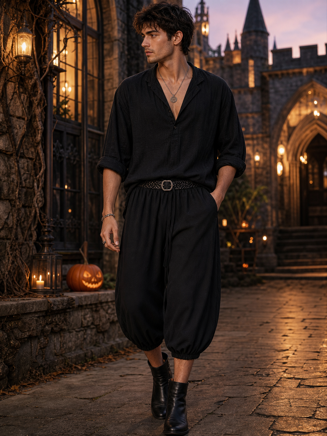 Black cropped elastic-waist pants product view 25