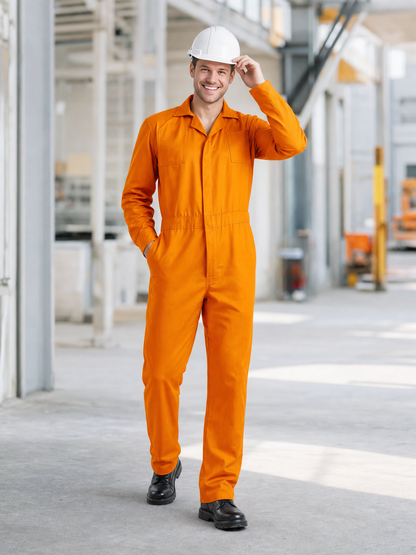 Orange Long-Sleeve Utility Jumpsuit