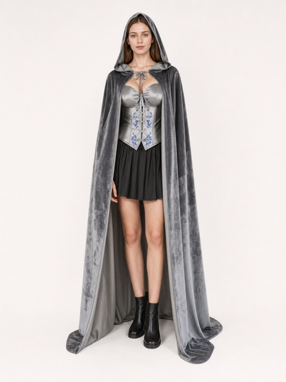 Gray Hooded Long Costume Cape