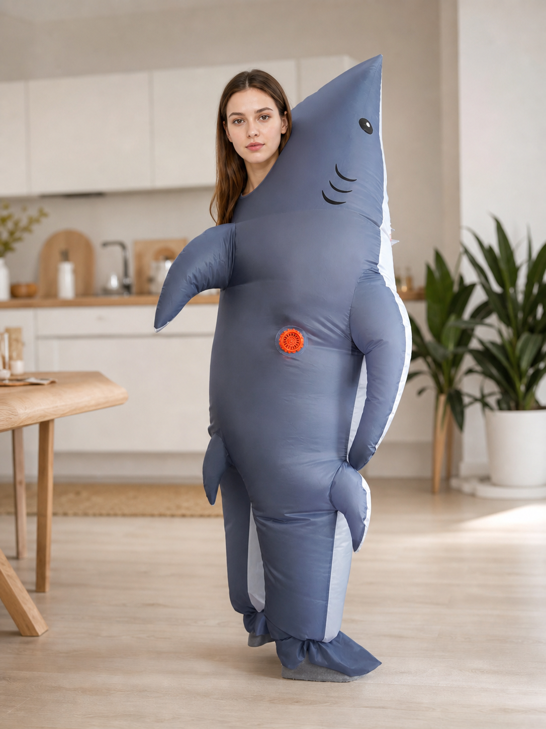 Inflatable shark costume, gray, one size