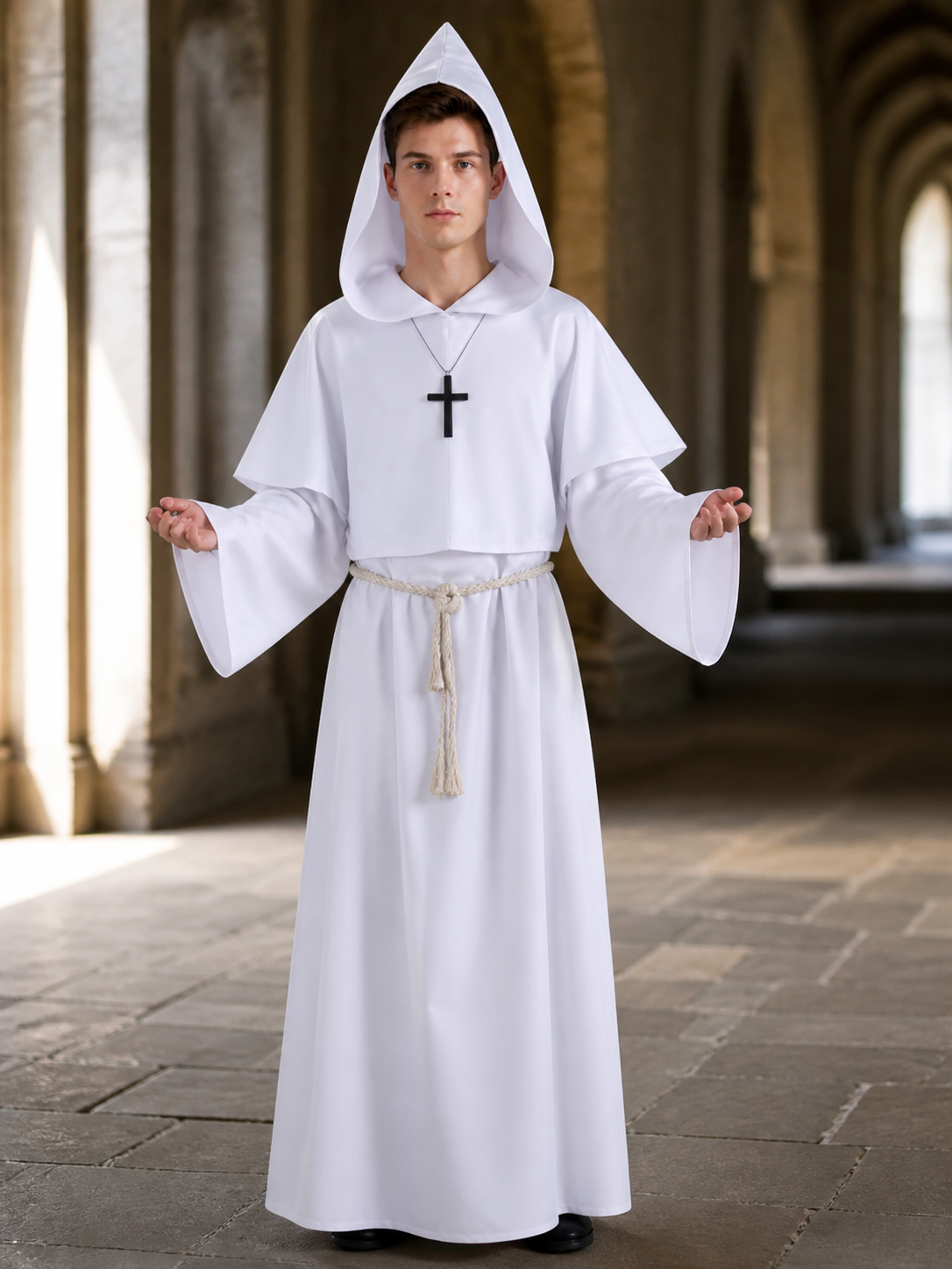 White Hooded Monk Cosplay Costume