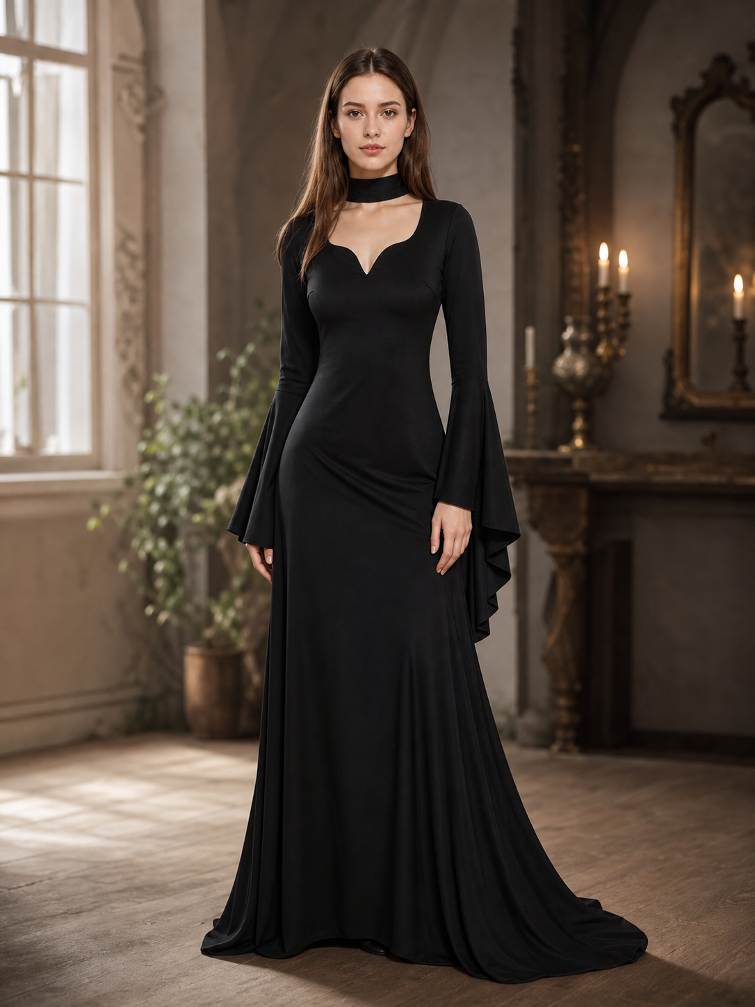 Black Gothic Floor-Length Evening Dress
